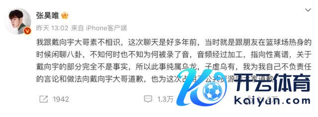 戴向宇回报张昊唯说念歉无奈又心酸 现责任已一说念叫停!